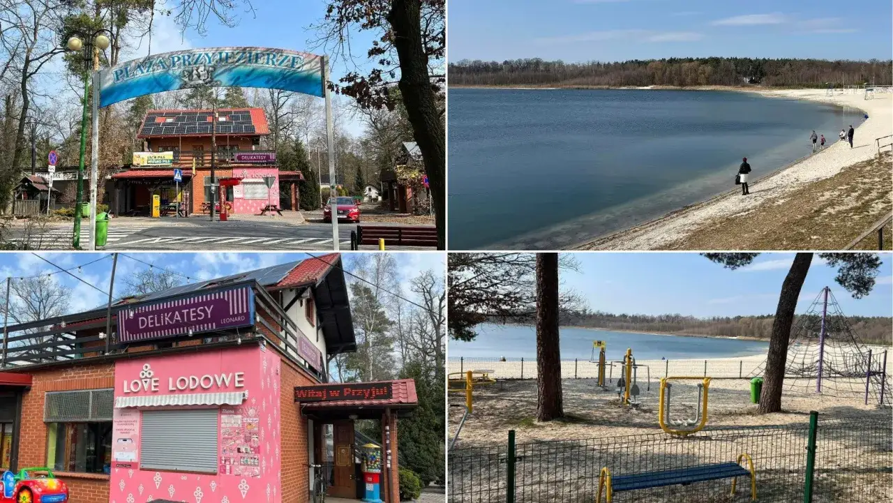 Przyjemne przyjezierze jezioro z piaszczystą plażą, placem zabaw i sklepikami. Idealne miejsce na wypoczynek.